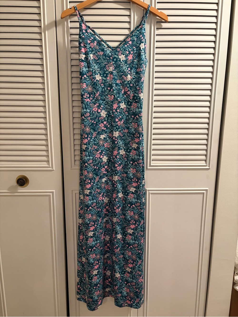 Market & Spruce Teal Floral Maxi Dress with Pink & White Accents